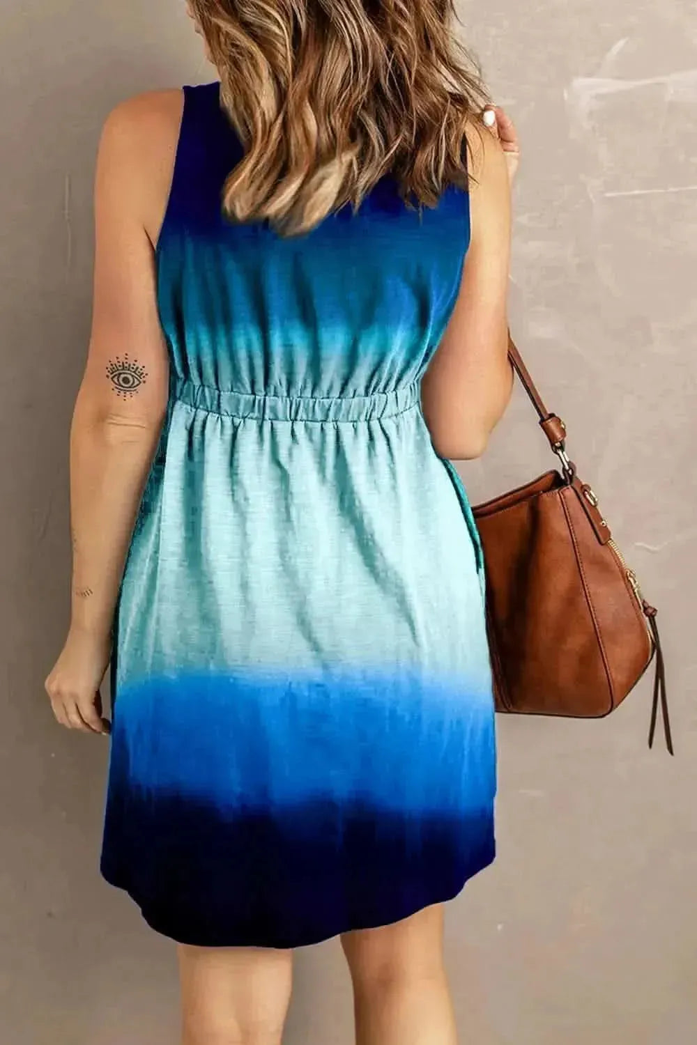 Double Take Scoop Neck Buttoned Sleeveless Magic Dress with Pockets - Bad Moms Club