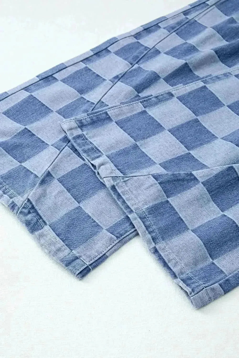 Checkered Wide Leg Jeans with Pockets - Bad Moms Club