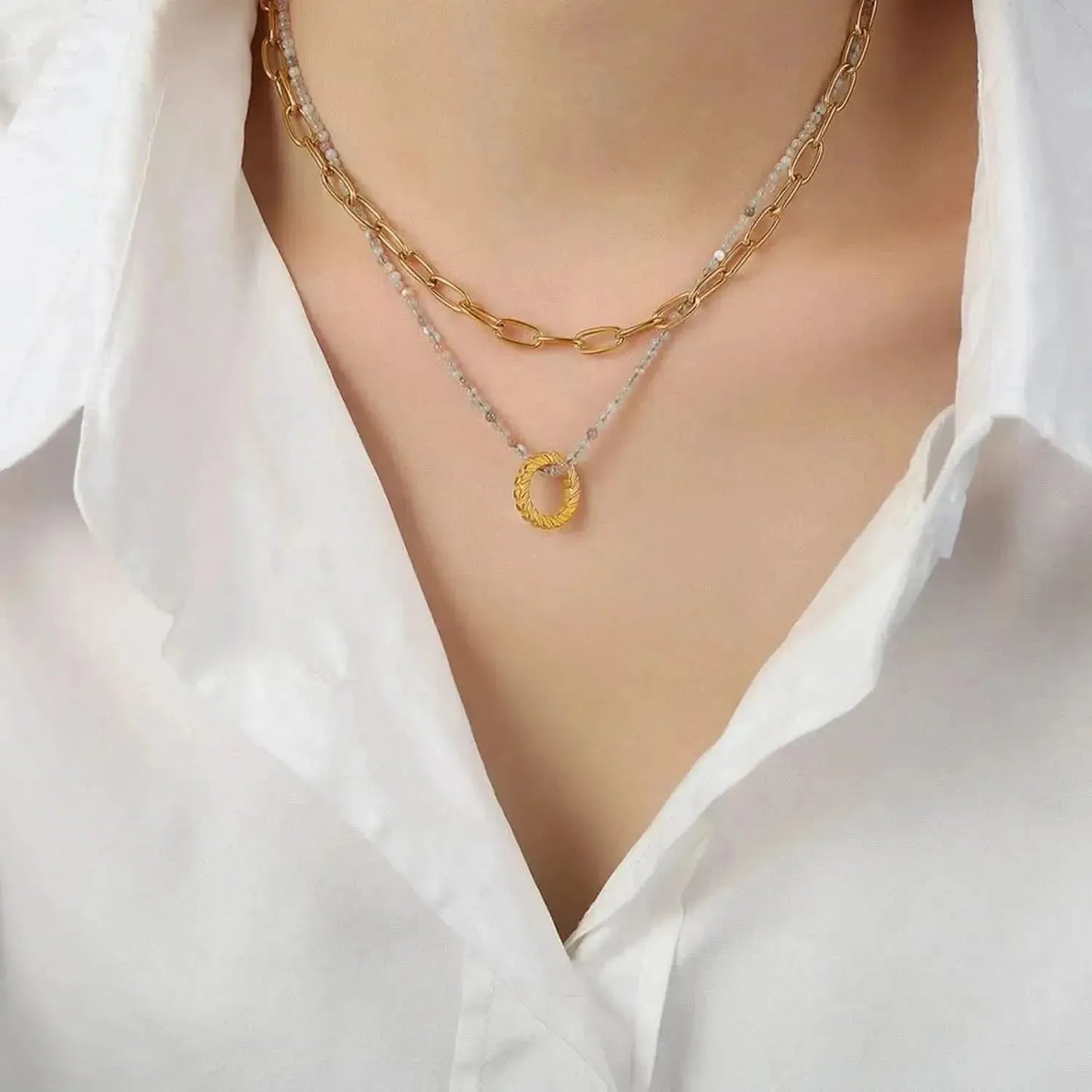 Beaded Double-Layered Titanium Steel Necklace - Bad Moms Club