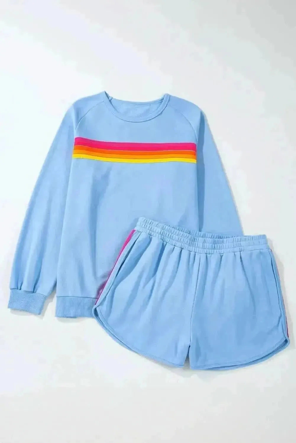 Full Size Contrast Striped Round Neck Top and Shorts Set - Bad Moms Club