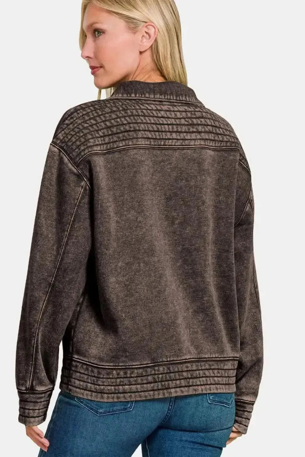 Zenana Acid Washed Half Snap Fleece Sweatshirt - Bad Moms Club
