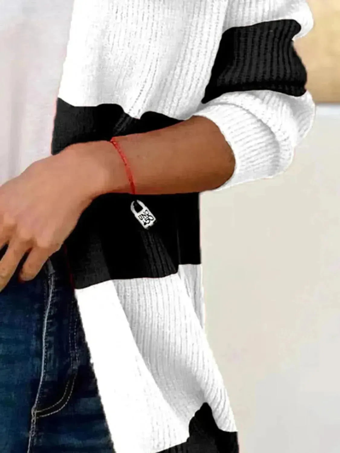 Contrast Open Front Long Sleeve Cardigan - Bad Moms Club