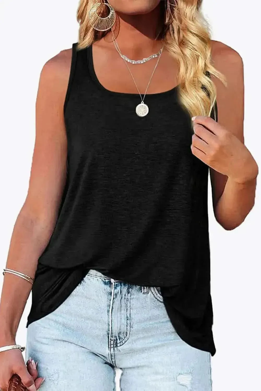 Curved Hem Square Neck Tank - Bad Moms Club