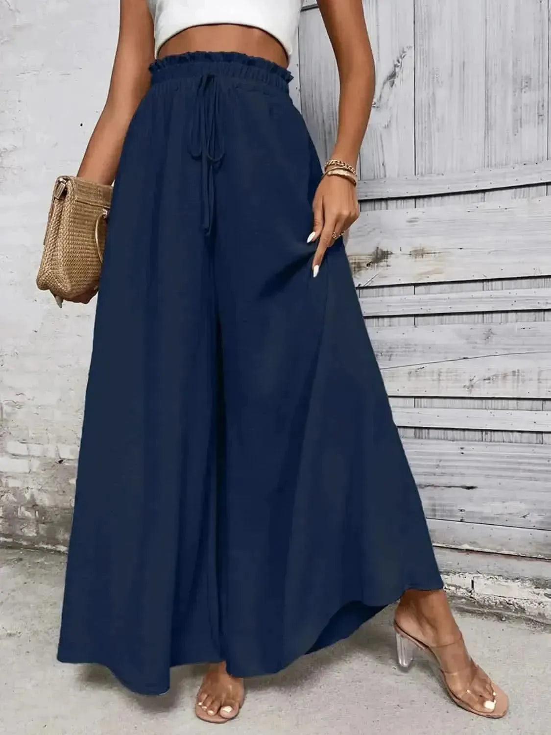 Honey Tied High Waist Wide Leg Pants - Bad Moms Club