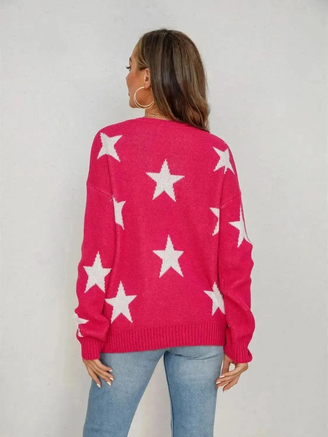 Angel Wings Star Round Neck Dropped Shoulder Sweater - Bad Moms Club