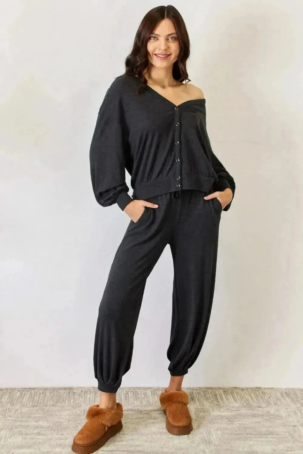 RISEN Ultra Soft Button Up Long Sleeve Lounge Cardigan - Bad Moms Club