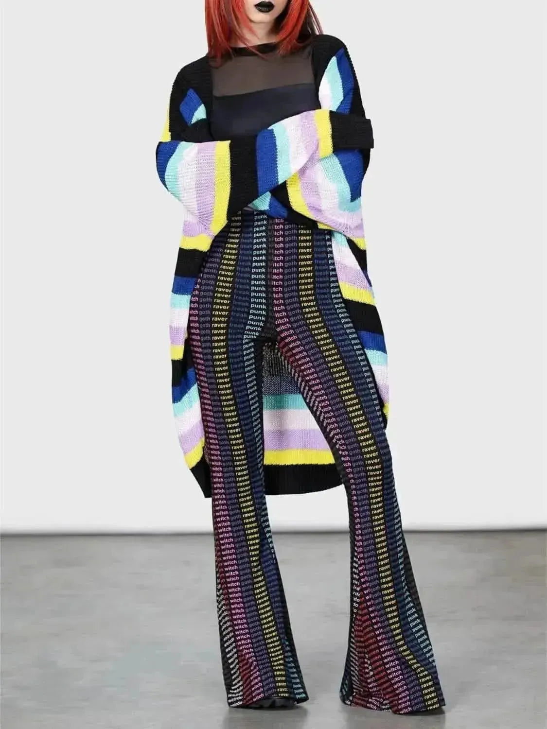 Striped Open Front Long Sleeve Cardigan - Bad Moms Club