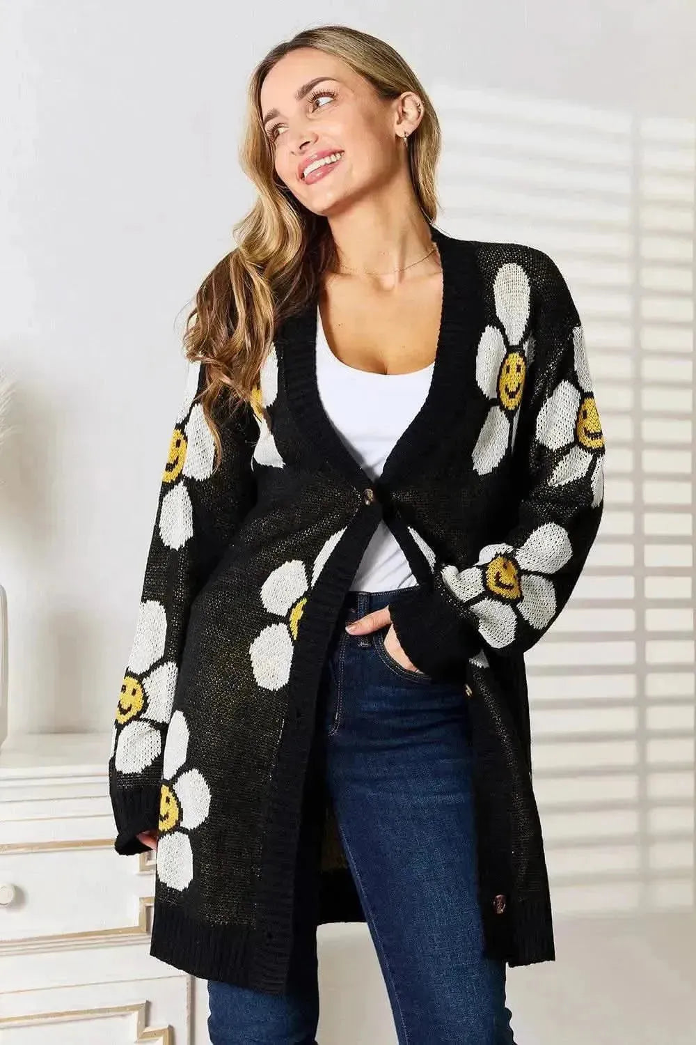 Floral Button Down Longline Cardigan - Bad Moms Club