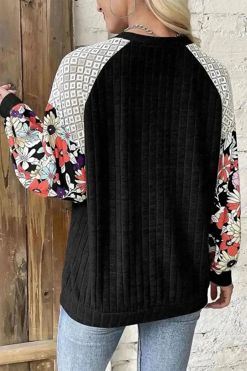 Printed Round Neck Long Sleeve Top - Bad Moms Club