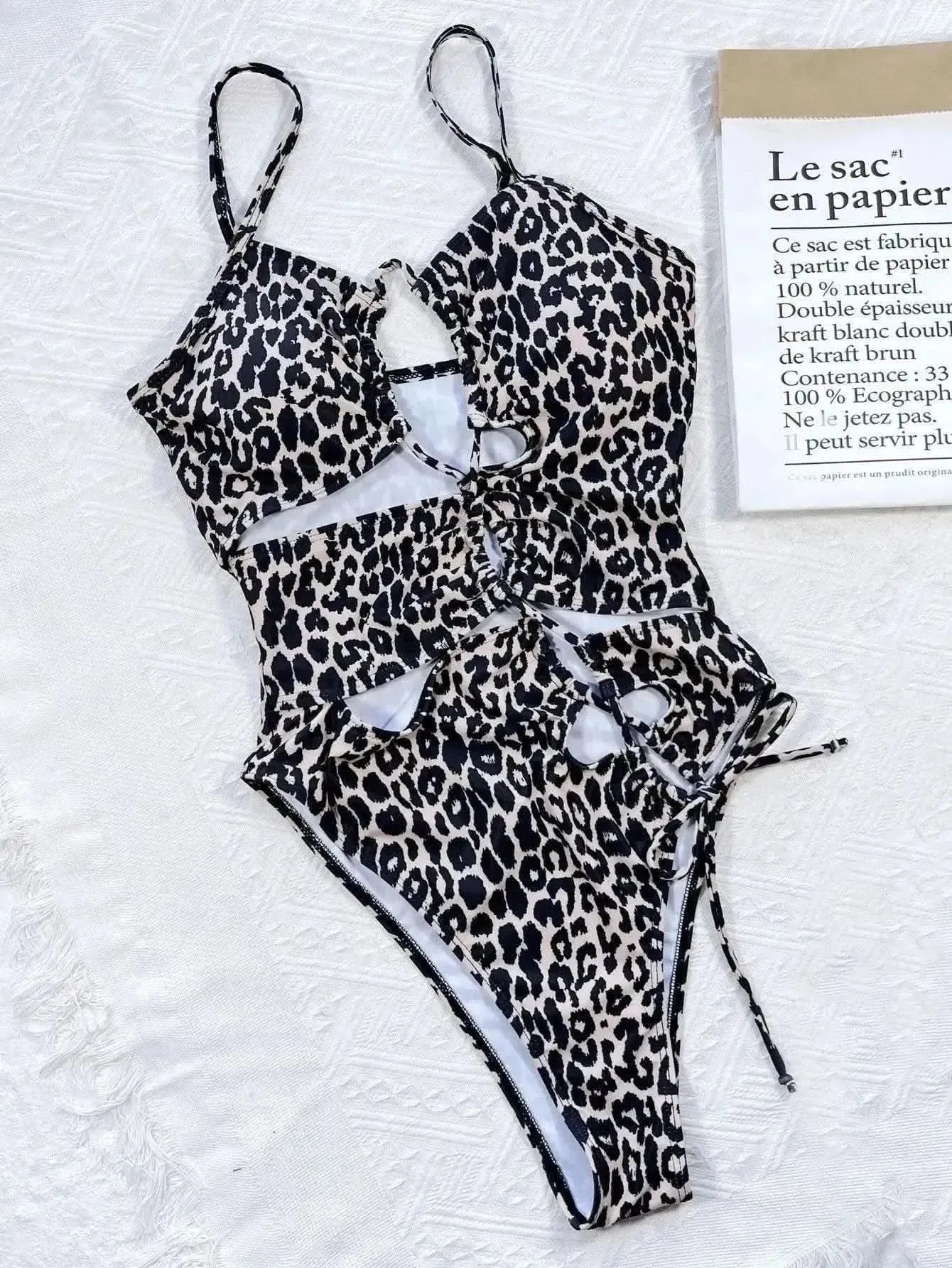 Leopard Cutout Tied One-Piece Swimsuit - Bad Moms Club