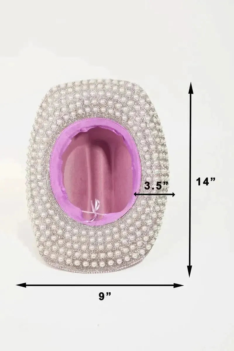 Fame Pave Rhinestone Pearl Trim Cowboy Hat - Bad Moms Club