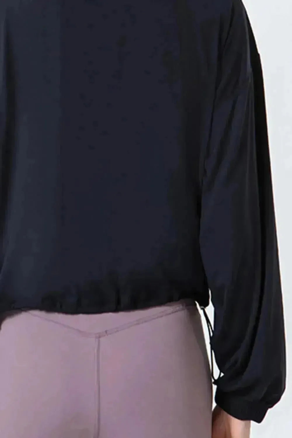 Drawstring Zip Up Dropped Shoulder Active Outerwear - Bad Moms Club