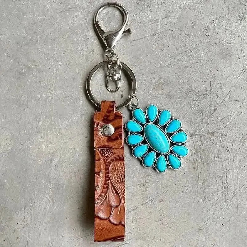 Turquoise Genuine Leather Key Chain - Bad Moms Club