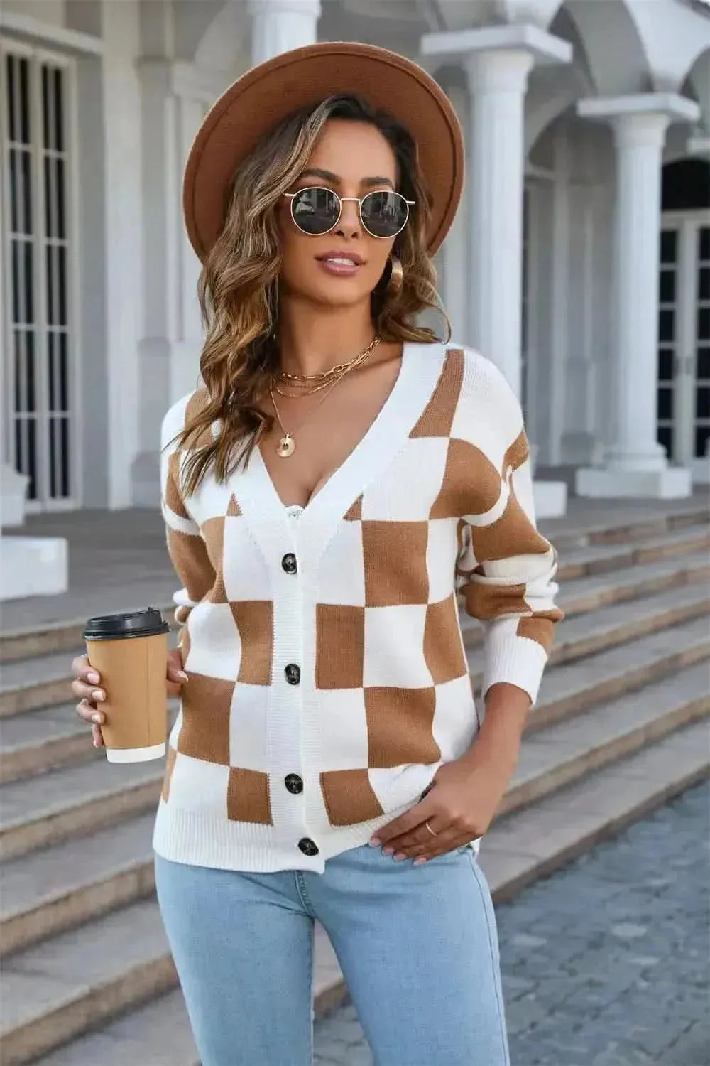Button-Up V-Neck Dropped Shoulder Cardigan - Bad Moms Club