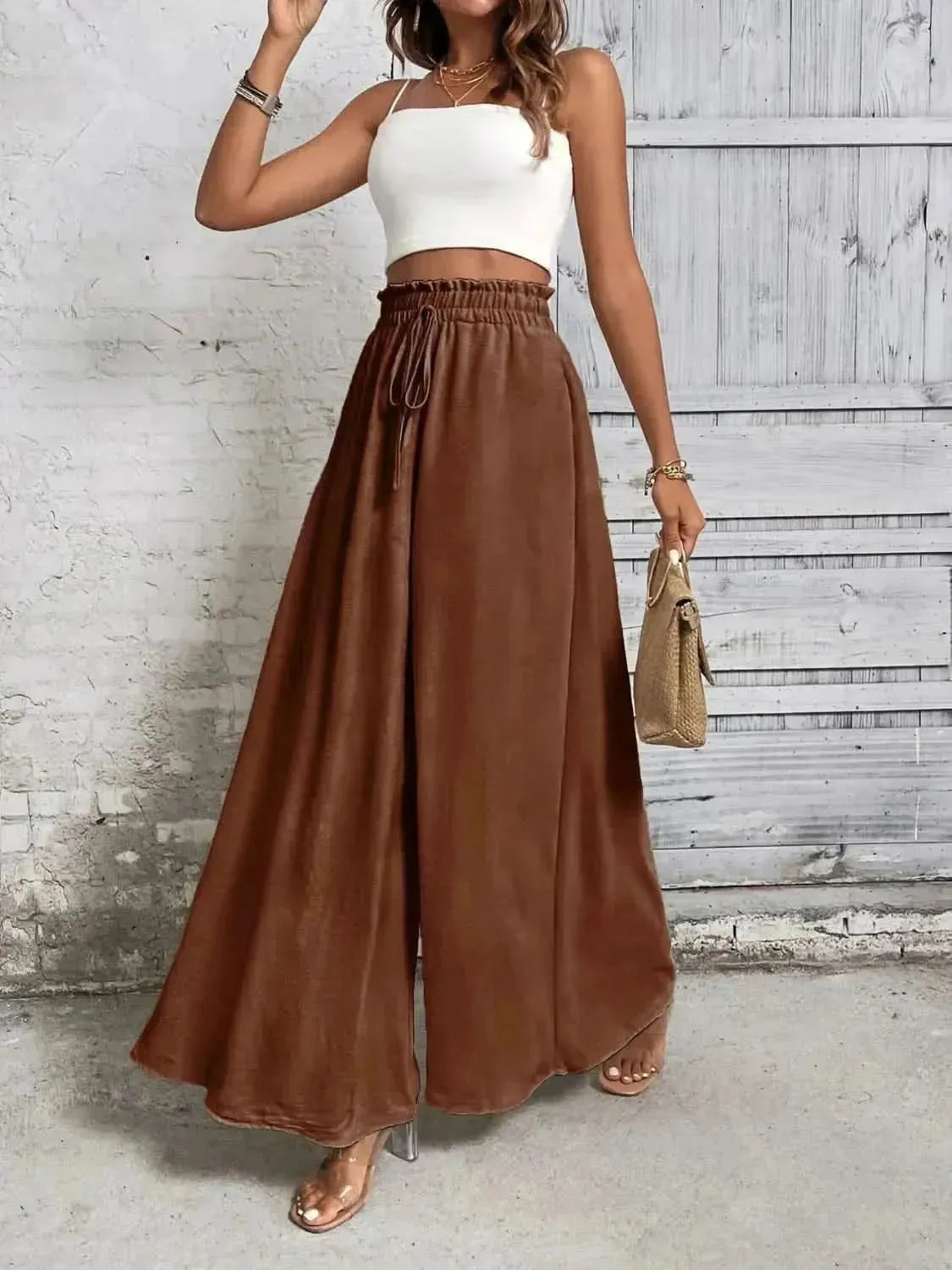 Honey Tied High Waist Wide Leg Pants - Bad Moms Club