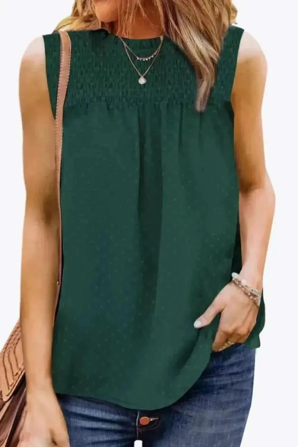 Smocked Tie Back Frill Trim Tank - Bad Moms Club