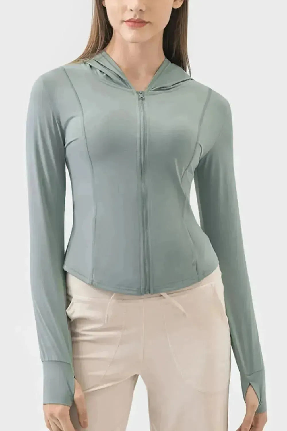Pocketed Zip Up Hooded Long Sleeve Active Outerwear - Bad Moms Club