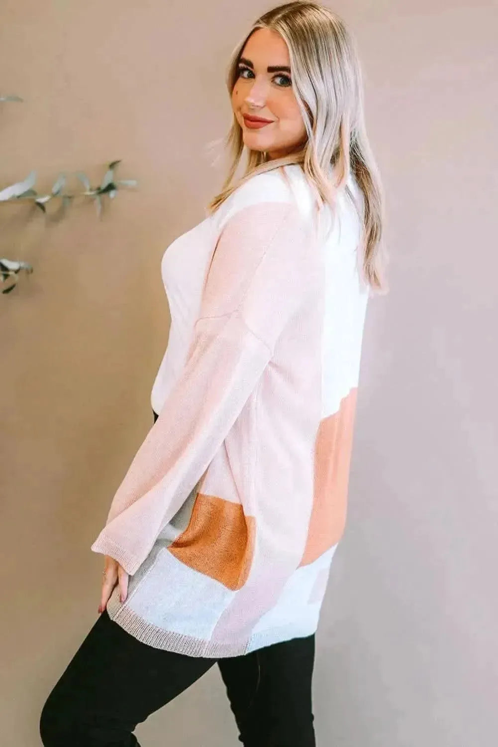 Plus Size Color Block Open Front Longline Cardigan - Bad Moms Club