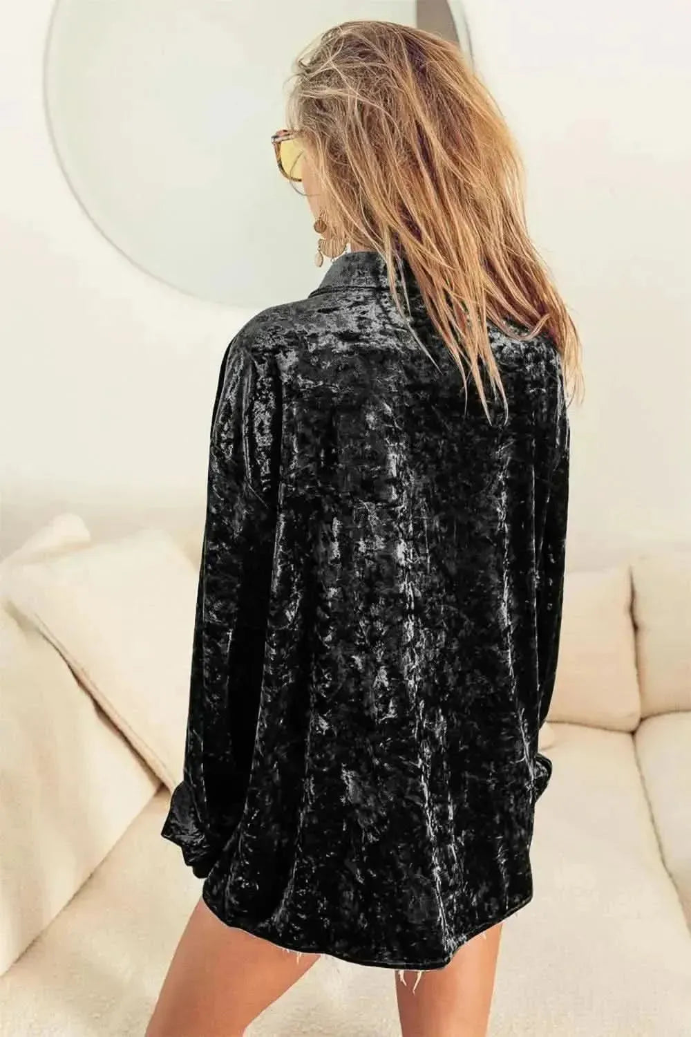 BiBi Button Up Long Sleeve Velvet Shirt - Bad Moms Club