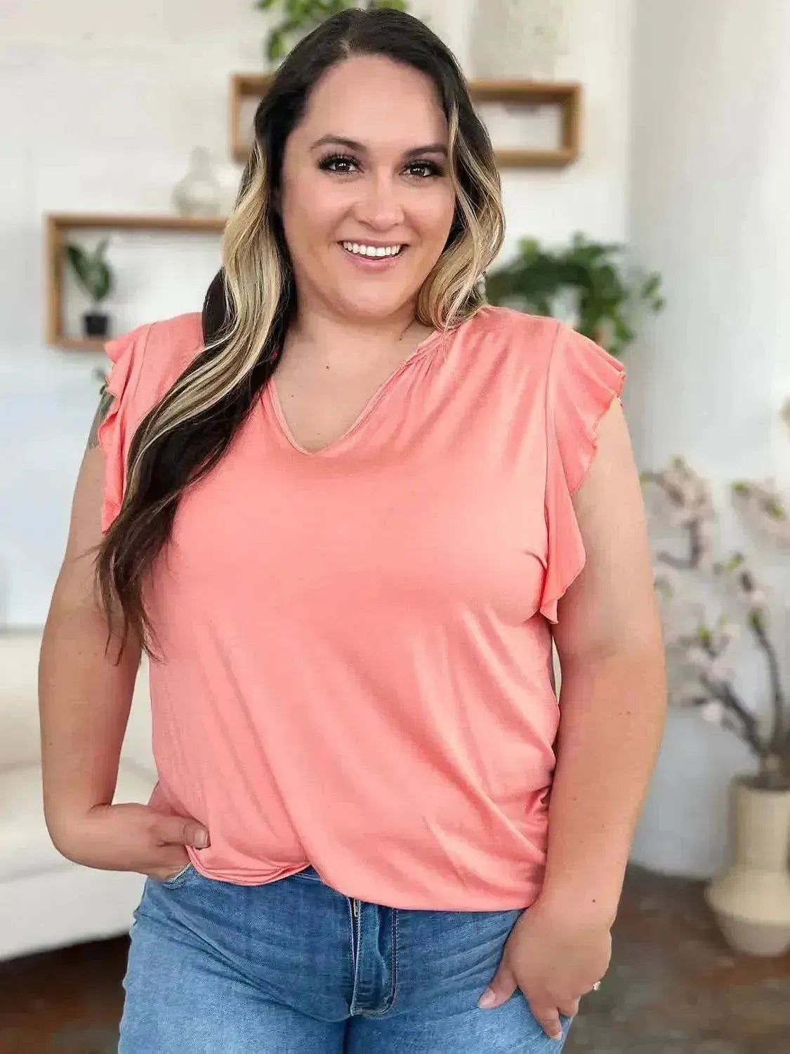 Basic Bae Full Size Bamboo Notched Ruffled Short Sleeve T-Shirt - Bad Moms Club