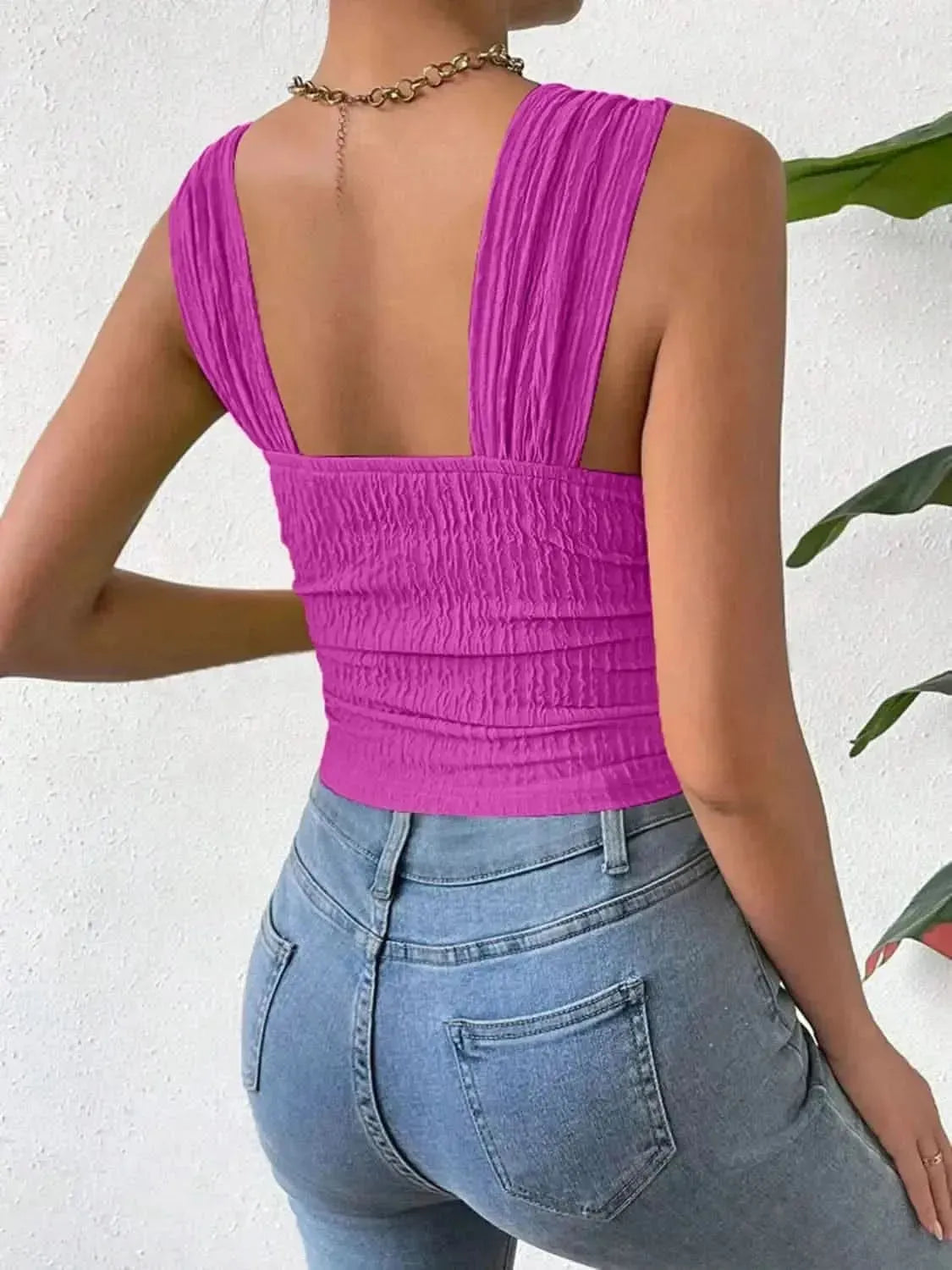 Textured Square Neck Wide Strap Tank - Bad Moms Club