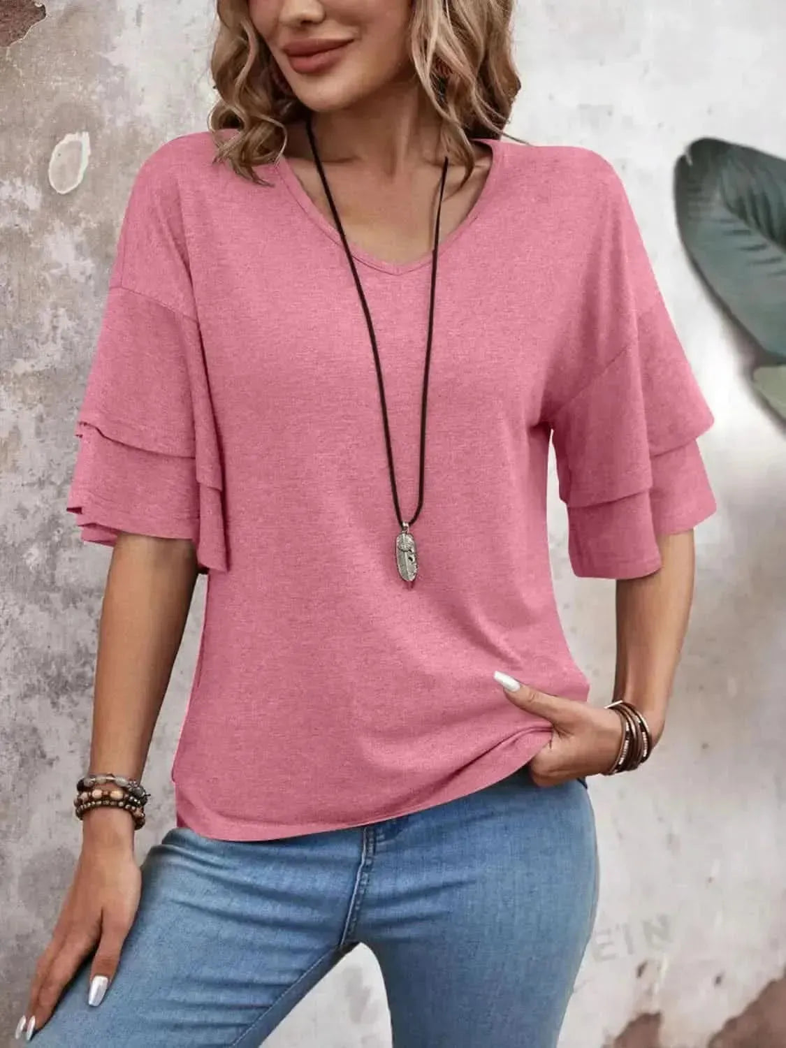 V-Neck Half Sleeve Blouse - Bad Moms Club