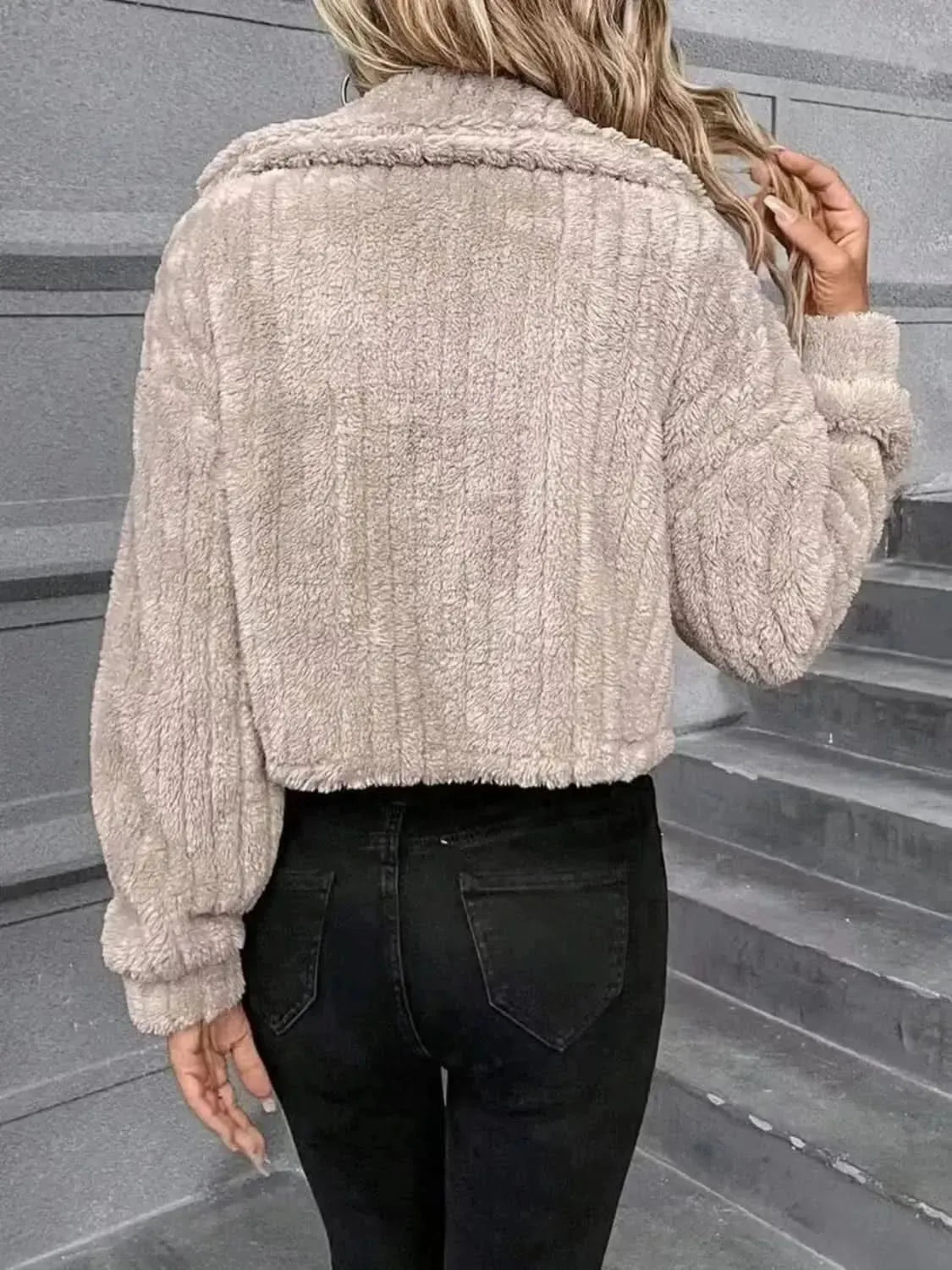 Button Up Long Sleeve Fuzzy Outerwear - Bad Moms Club