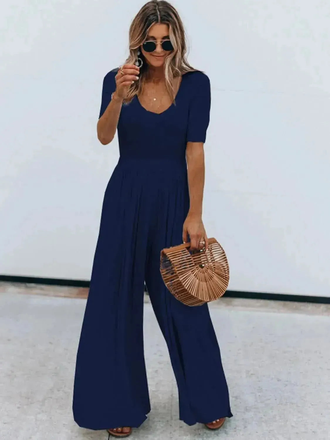 Scoop Neck Short Sleeve Jumpsuit - Bad Moms Club