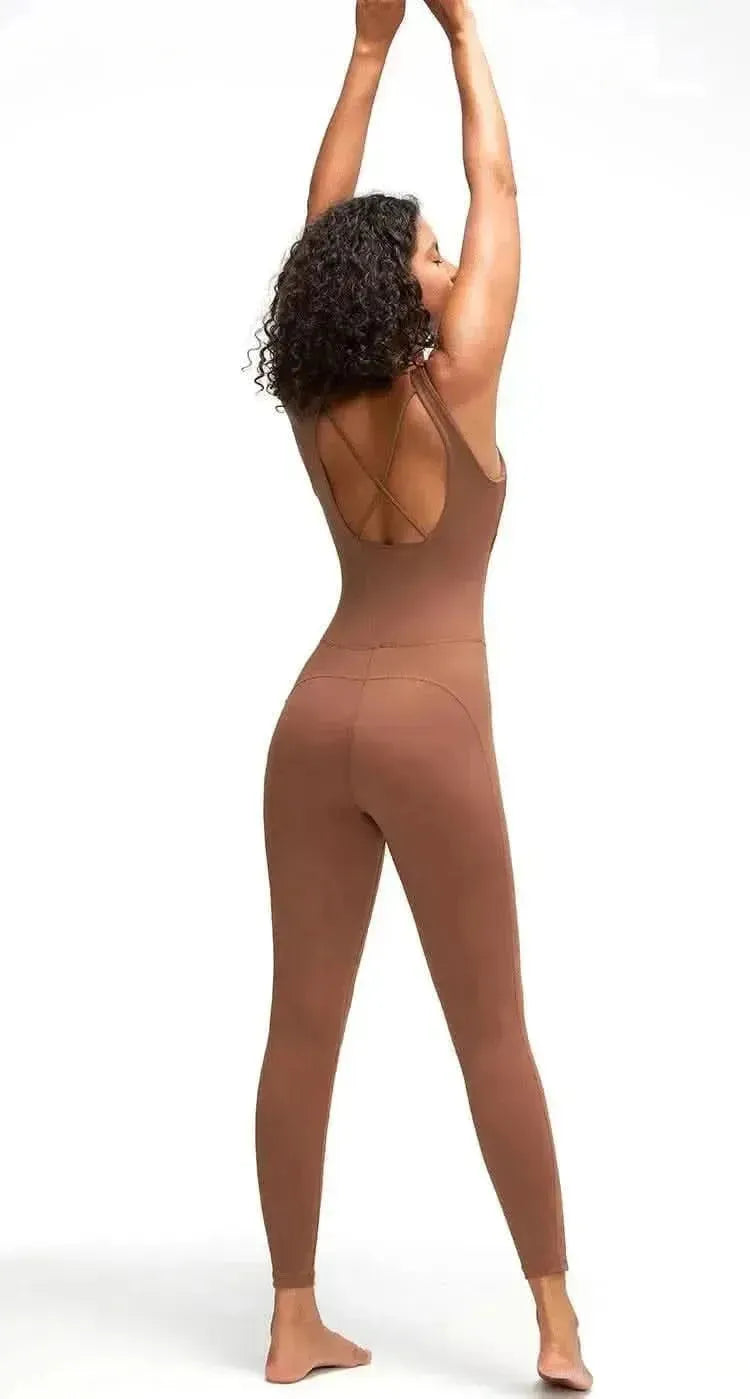 Crisscross Wide Strap Active Jumpsuit - Bad Moms Club
