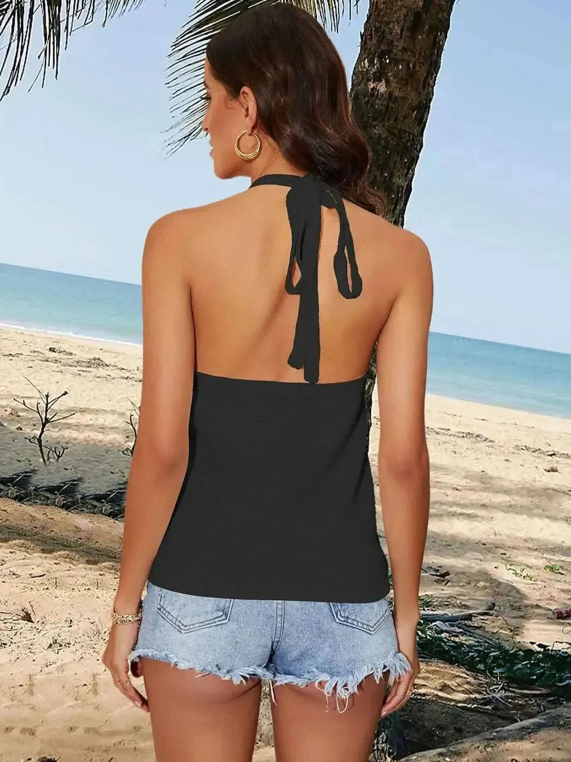 Tied Contrast Halter Neck Tank - Bad Moms Club