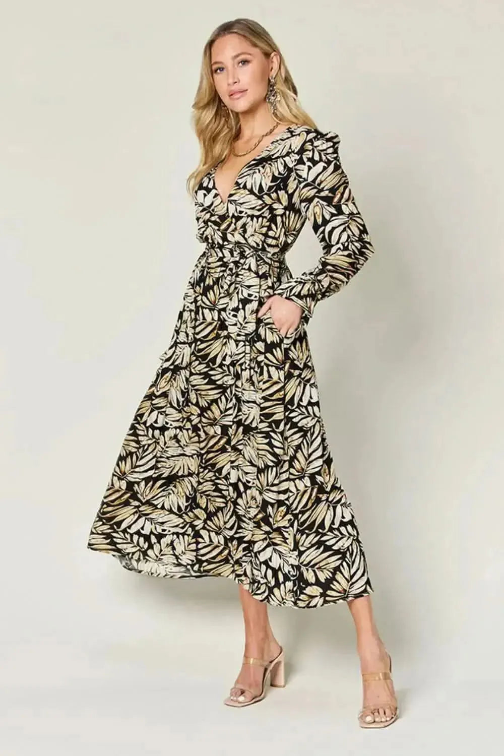 Double Take Full Size Tie Back Flounce Sleeve Dress - Bad Moms Club