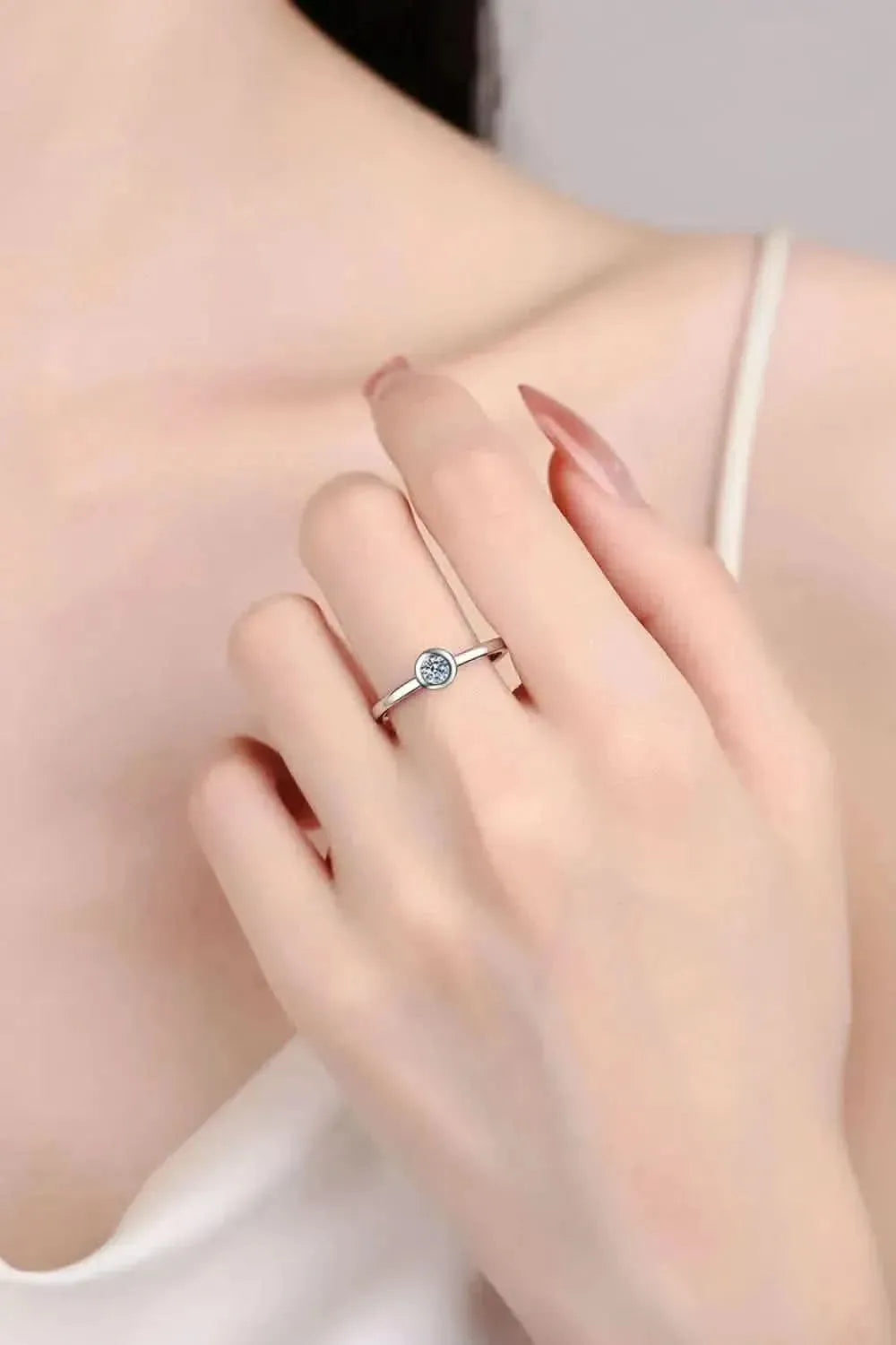 Moissanite Rhodium-Plated Solitaire Ring - Bad Moms Club