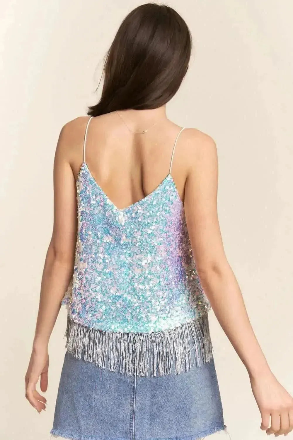 J.NNA Sequin Tassel Hem Flowy Cami - Bad Moms Club