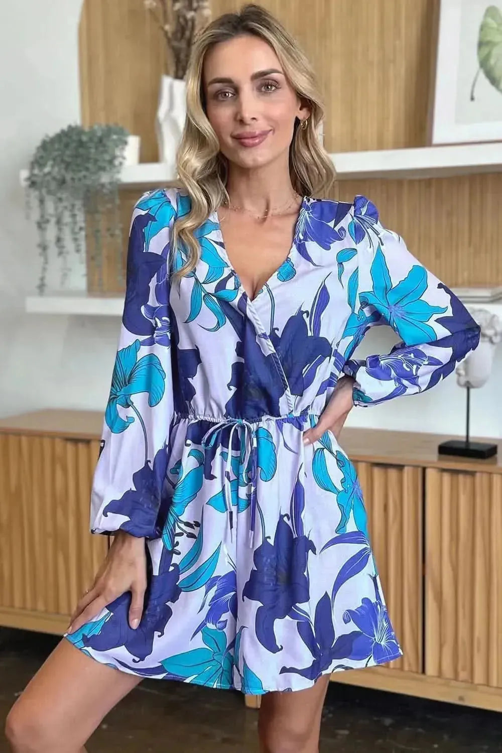 Double Take Full Size Floral Long Sleeve Romper with Pockets - Bad Moms Club