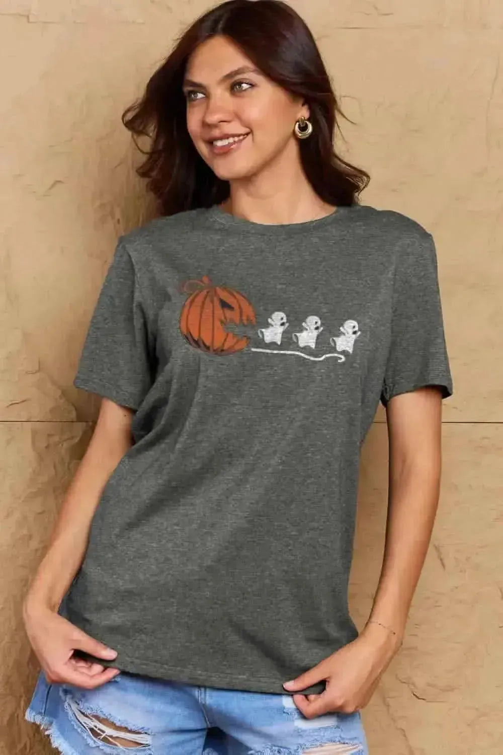 Simply Love Full Size Jack-O'-Lantern Graphic Cotton T-Shirt - Bad Moms Club