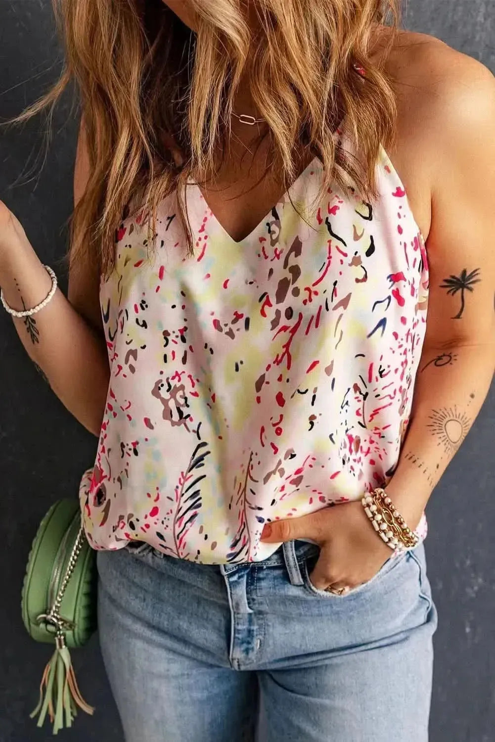 Printed V-Neck Tank - Bad Moms Club
