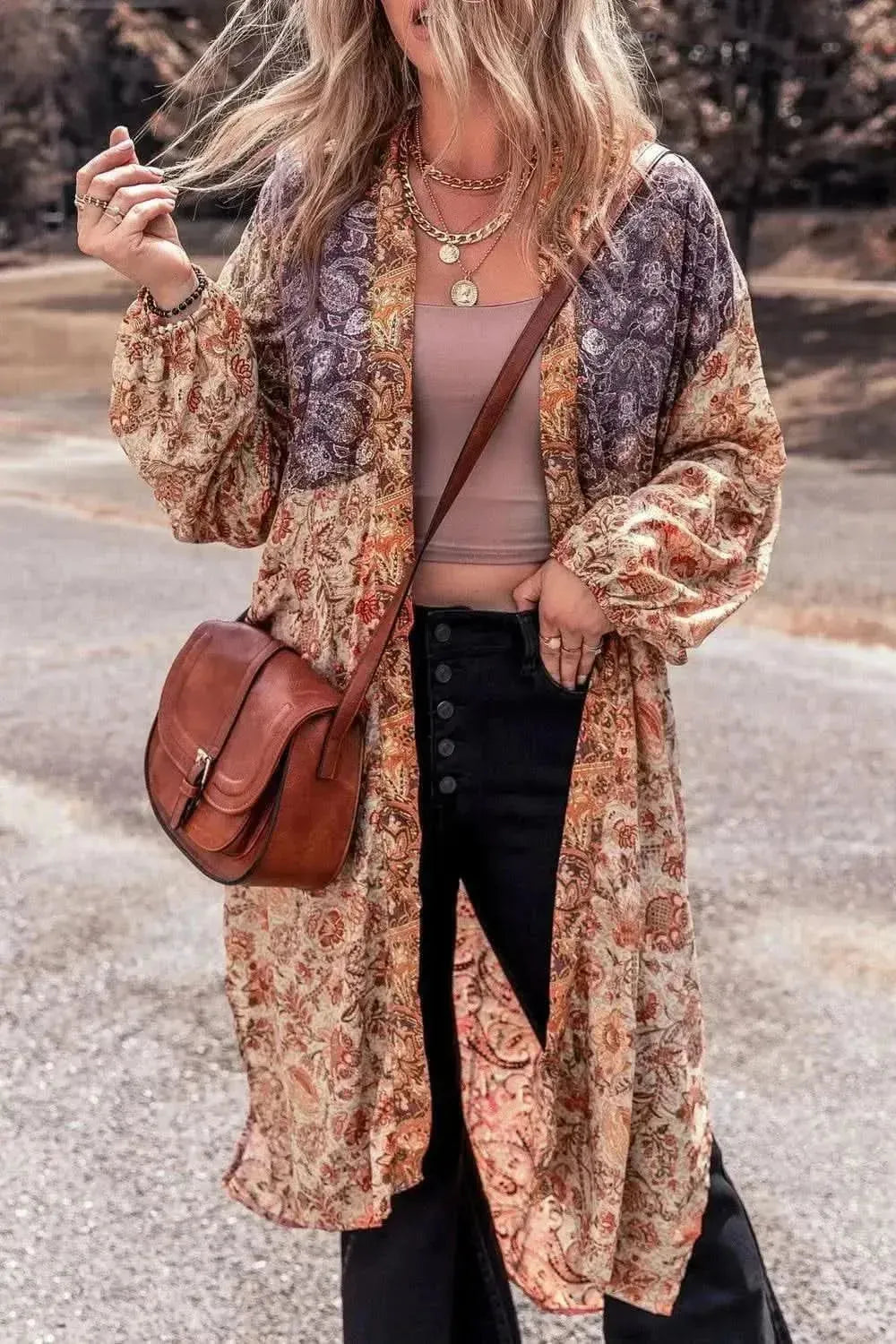 Floral Tassel Tied Open Front Long Sleeve Cardigan - Bad Moms Club