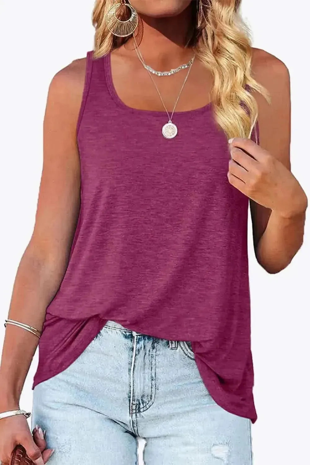 Curved Hem Square Neck Tank - Bad Moms Club