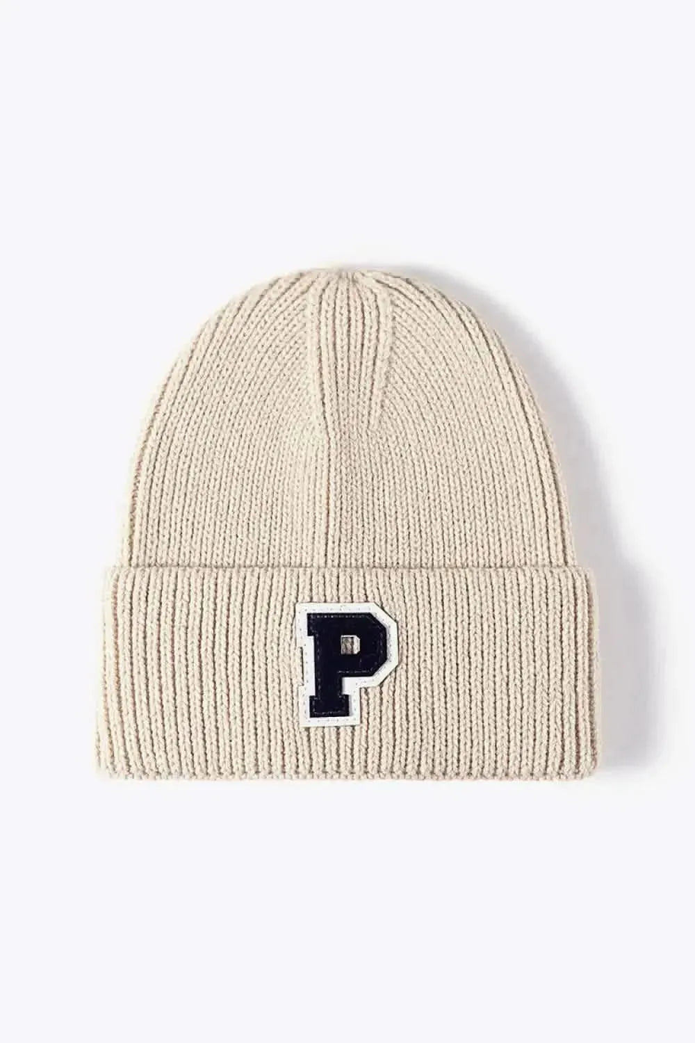 Letter Patch Cuffed Knit Beanie - Bad Moms Club