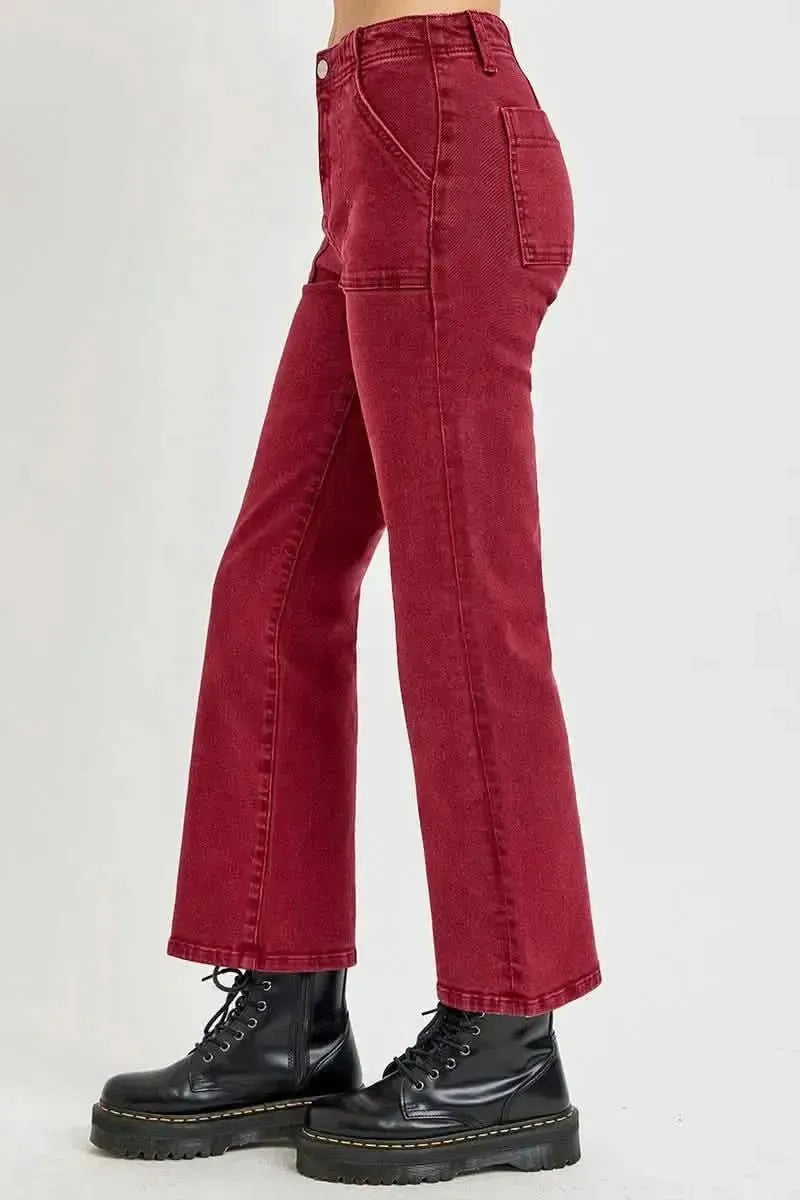 RISEN Full Size High Rise Straight Jeans with Patch Pockets - Bad Moms Club