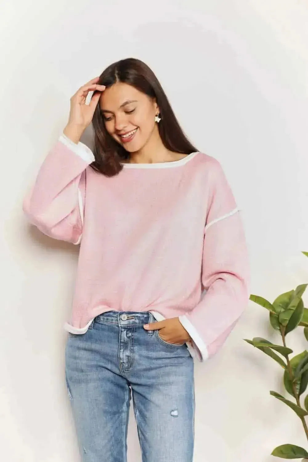 Angel Wings Contrast Detail Dropped Shoulder Knit Top - Bad Moms Club