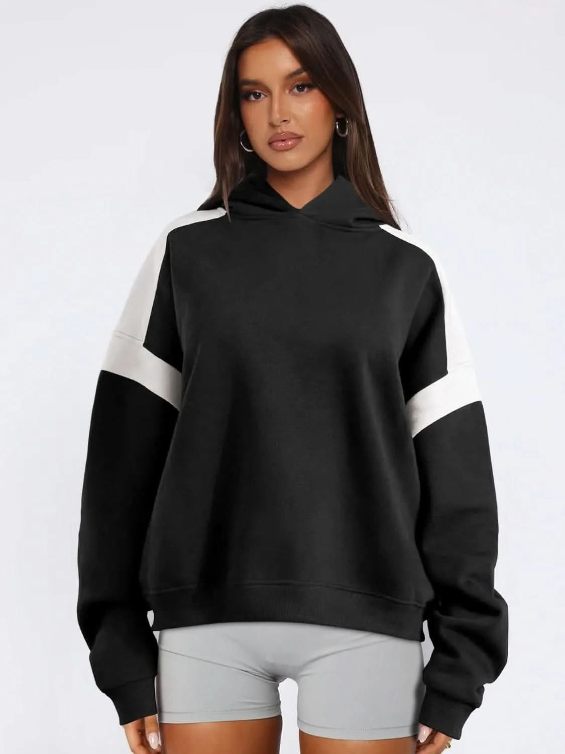 Contrast Dropped Shoulder Long Sleeve Hoodie - Bad Moms Club