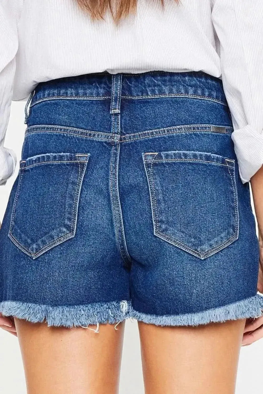 Kancan High Rise Frayed Hem Denim Shorts - Bad Moms Club
