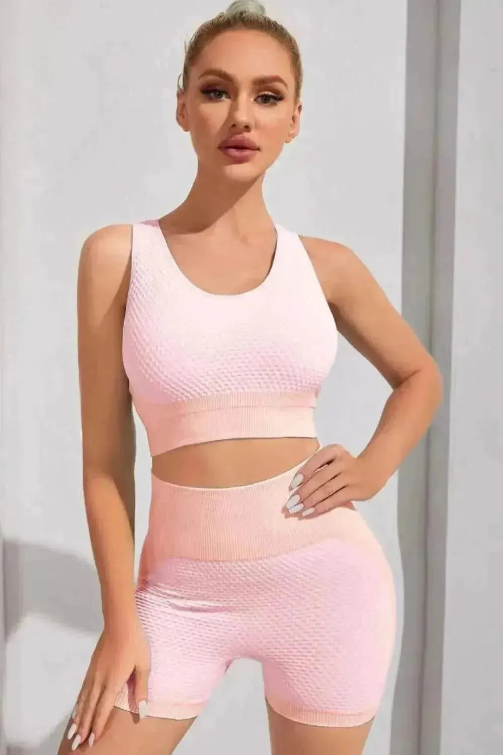 Round Neck Sports Bra and Shorts Set - Bad Moms Club
