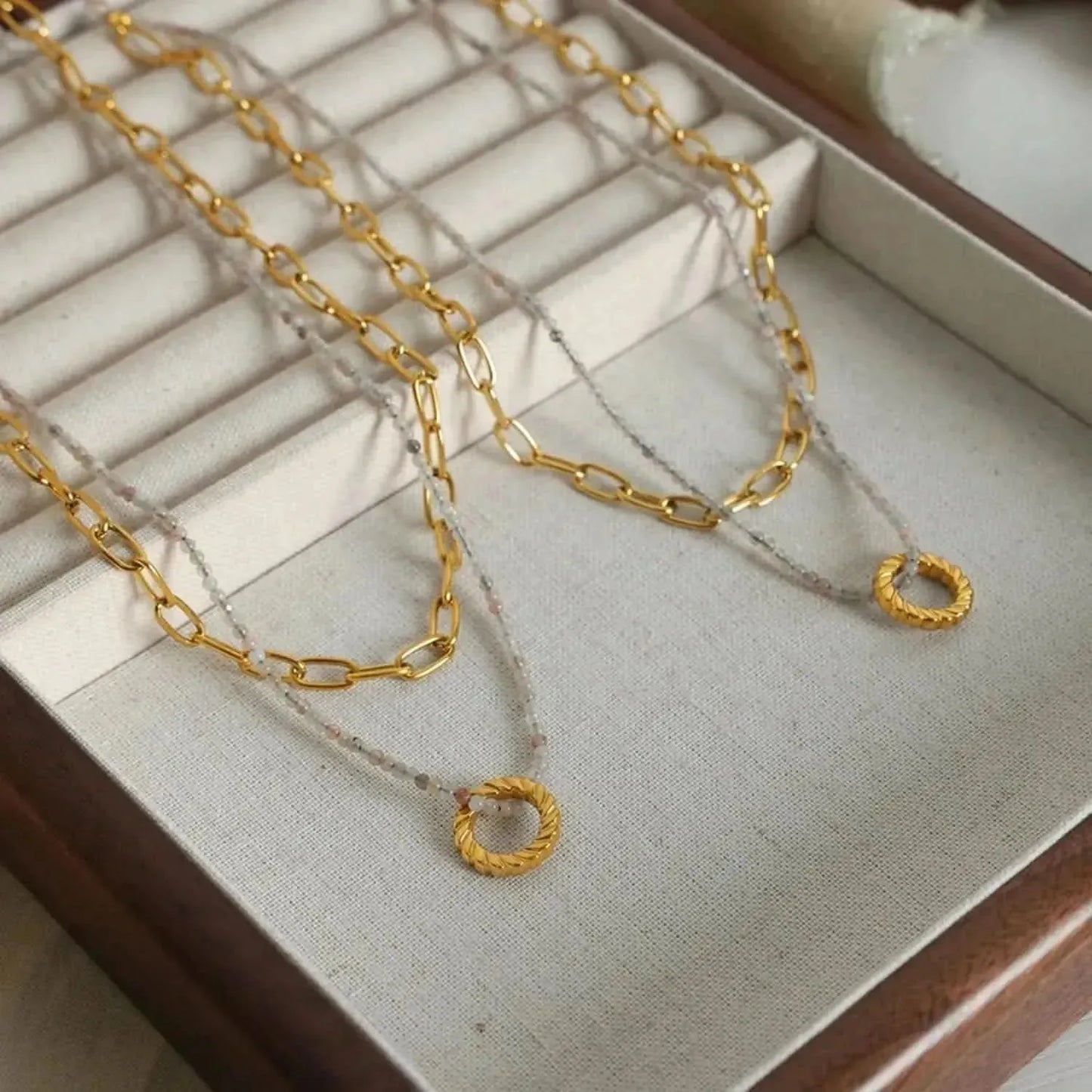 Beaded Double-Layered Titanium Steel Necklace - Bad Moms Club