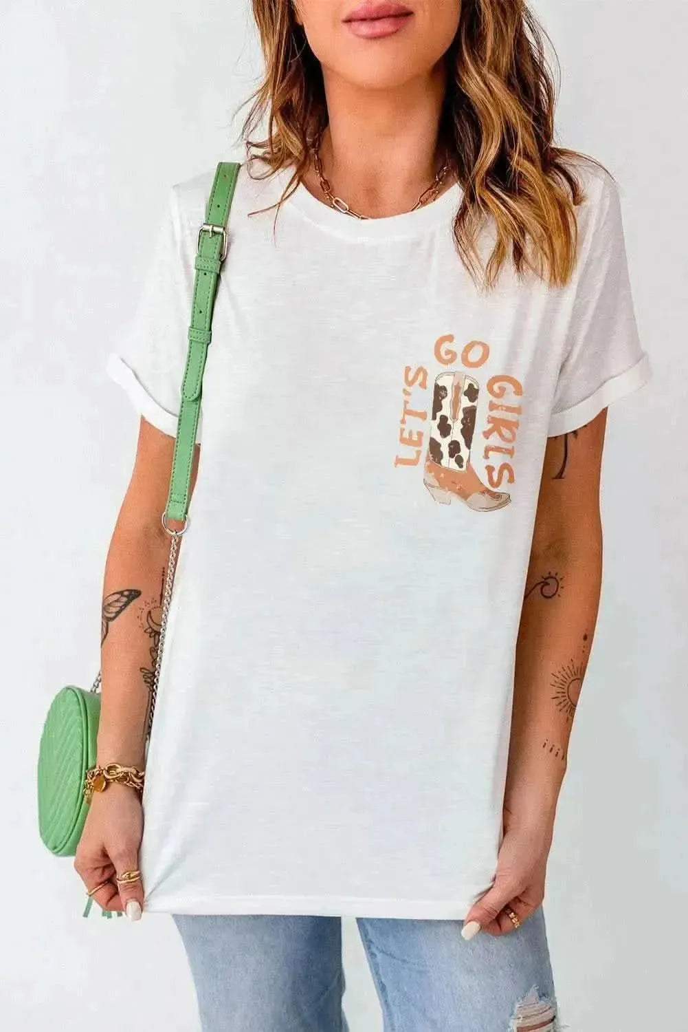 Round Neck Short Sleeve Cowboy Theme T-Shirt - Bad Moms Club