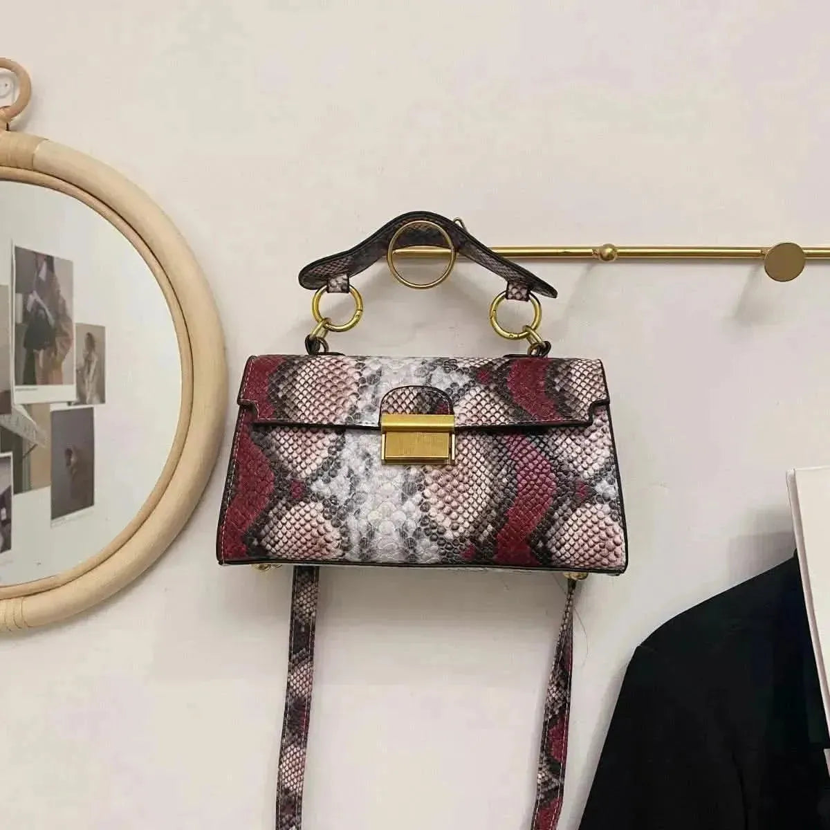 PU Leather Snakeskin Print Crossbody Bag - Bad Moms Club