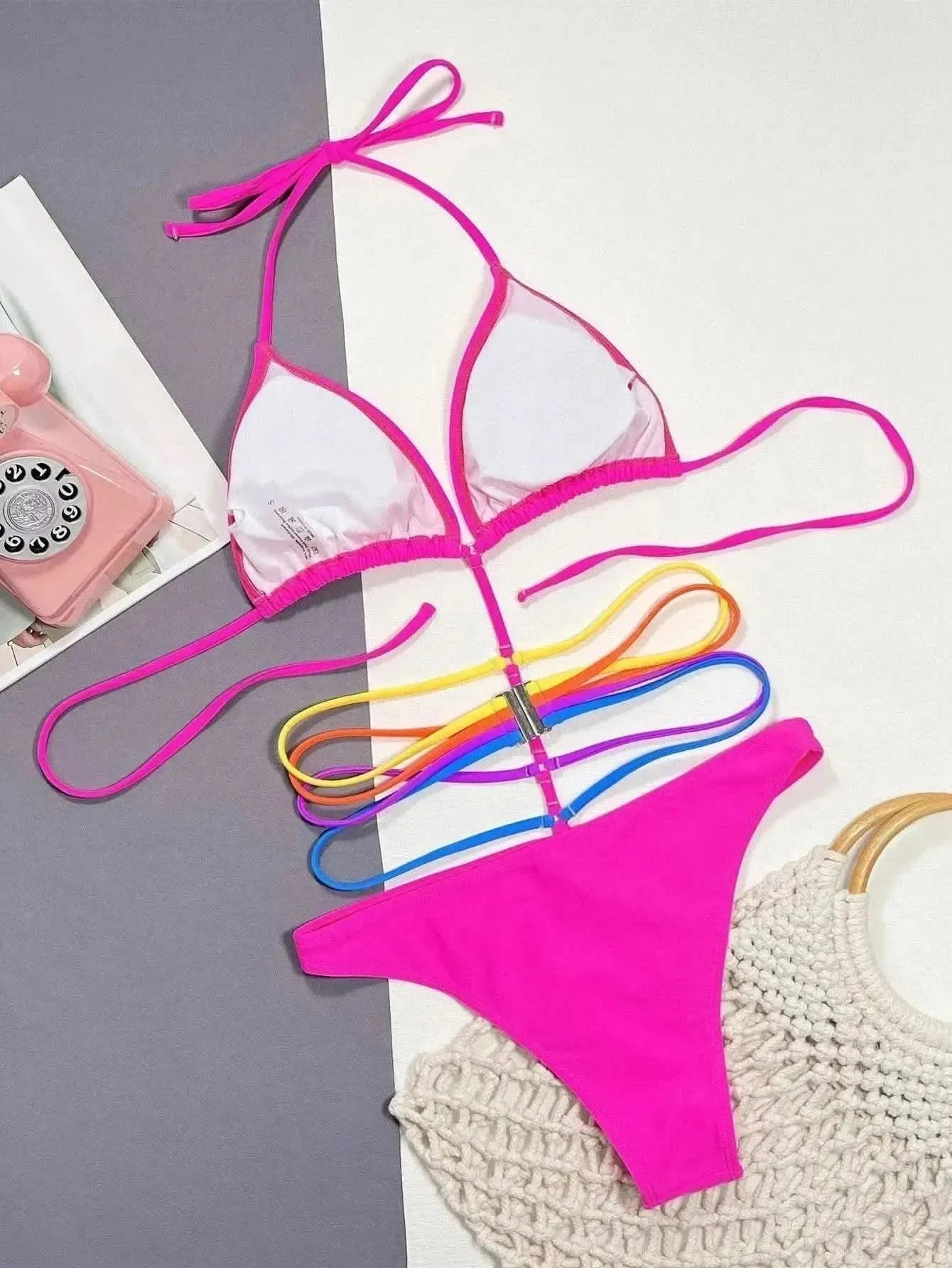 Halter Neck Strappy One-Piece Swimsuit - Bad Moms Club