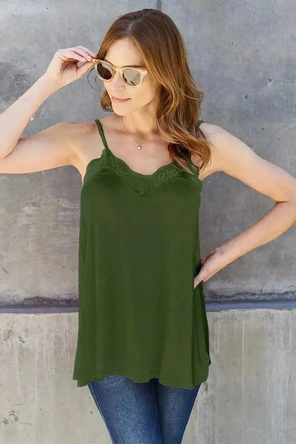 Basic Bae Full Size Lace Trim V-Neck Cami - Bad Moms Club