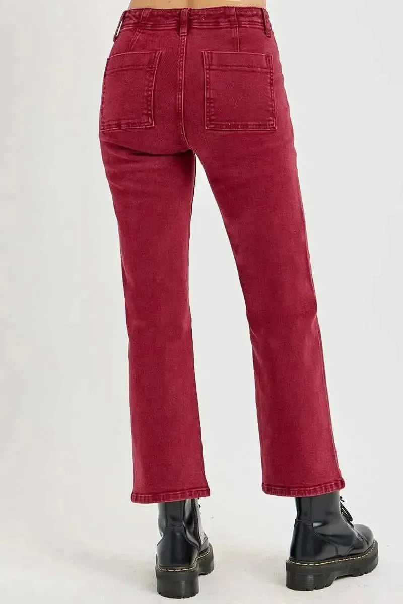 RISEN Full Size High Rise Straight Jeans with Patch Pockets - Bad Moms Club